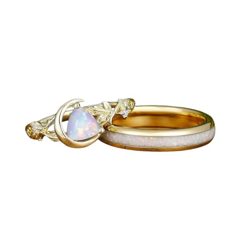 Opal Couple Ring Sets S925 10K 14K 18K Gold White Opal Matching Rings for Couples Multi-style His and Hers Wedding Ring Sets Art Deco Opal Engagement Promise Rings for Couples Opal Jewelry 2Pcs