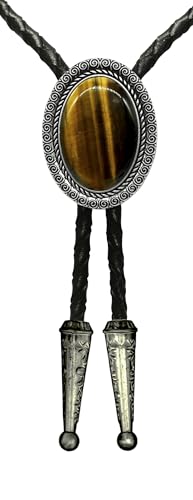 Image of Moranse Bolo Tie with Natural Tiger Eye Stone Celtic Style Genuine and Cowhide Rope