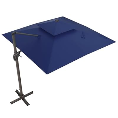 10x10 FT Cantilever Patio Umbrella Double Top Outdoor Square Large Heavy Duty Aluminum Offset Umbrellas with 7 Level Tilt 360-degree Rotation for Pool Garden Deck, Navy