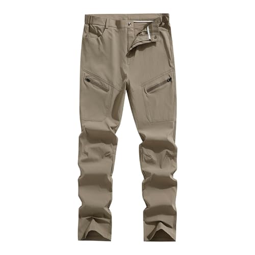 Men's Casual Pants Straight Fit Comfortable Lightweight Elastic Waist Wrinkle with Zipper Pockets for (Khaki, XXXL)