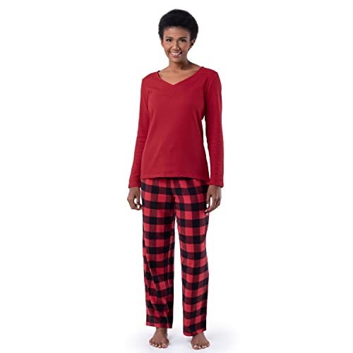 Pyjama femme ensemble flanelle et haut col V Fruit of the Loom pour hiver confortable