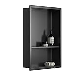 Bernkot Stainless Steel Shower Niche 18' X 12' Matte Black Niche Shower No Tile Needed Wall Niche with Shelf for Bathroom Storage Over Mount Installation