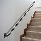 DAMEING 8FT Heavy Duty Stair Handrail, 440LB Capacity Wall-Mounted Safety Railing, Rust-Resistant Metal Pipe for Indoor & Outdoor Steps, Easy DIY Installation