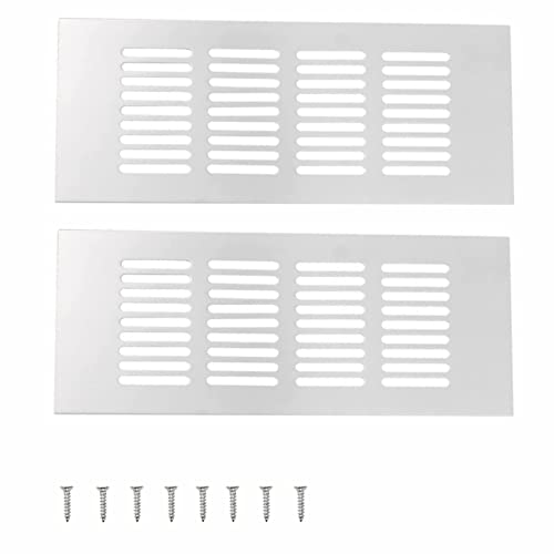 2Pcs Ventilation Grill Cover Silver Aluminum Air Vent Covers Cupboard Ventilation Cover Shoe Cabinet Vents for Cabinets, Wardrobe Ventilation(200 × 80mm)