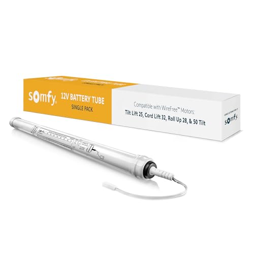somfy 12V DC Reloadable Battery Tube - Power Blinds & Shades - Replacement Battery Tube - Wall Mount Clips Included - #9018685