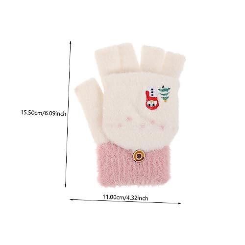 Winter Flip-Cover Mittens for Kids and Adults White Knitted Warm Gloves Embroidery Half-Finger Design Suitable for Cold Weather Boys and Girls2