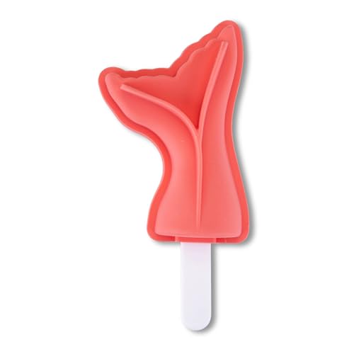 Fackelmann Molde de silicona con forma de cola de sirena, color rosa delicado con tapa, ideal para niños y verano, reutilizable y apto para lavavajillas, 7 x 15 x 3 cm