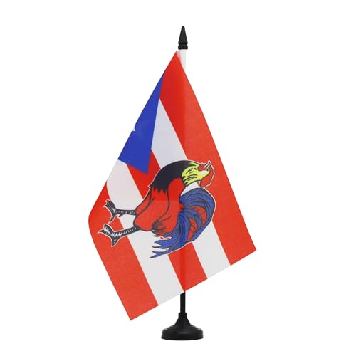 AZ FLAG – Bandeira de mesa de Porto Rico Gallo 21 x 14 cm, pequena bandeira porto-riquenha de escritório, 100% poliéster, com vala de 25 cm e base de plástico preto