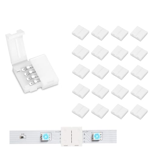 20Pcs 4-Pin LED Strip Connectors, 8mm Wide Unwired Solderless LED Light Connectors, Easily Extend or Splice SMD 3825 2835 RGB Multicolor Light Strips