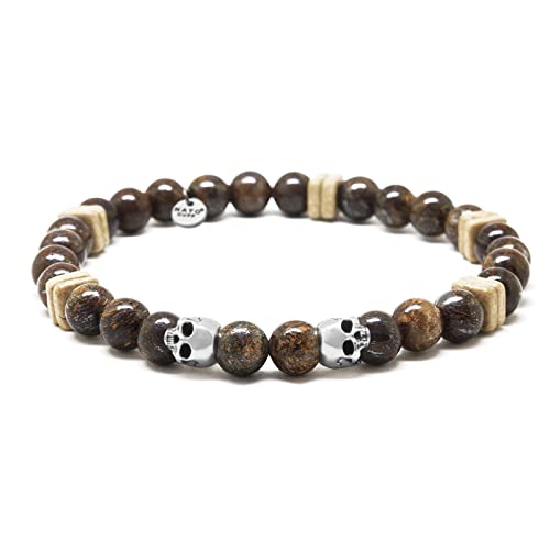 Bracelet tête de mort argent et bronzite pour un style élégant au quotidien