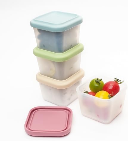 Silicone Food Storage Containers with Lids 5 oz Reusable Small Snack Containers Bento Lunch Snack Pots for Adults & Kids Meal Prep Containers BPA Free 4 Pack Microwavable