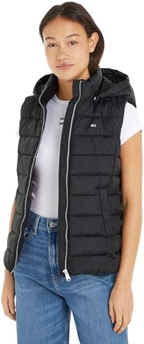 Tommy Jeans Damen Weste Basic Hooded Vest Steppweste mit Kapuze, Schwarz (Black), XXS
