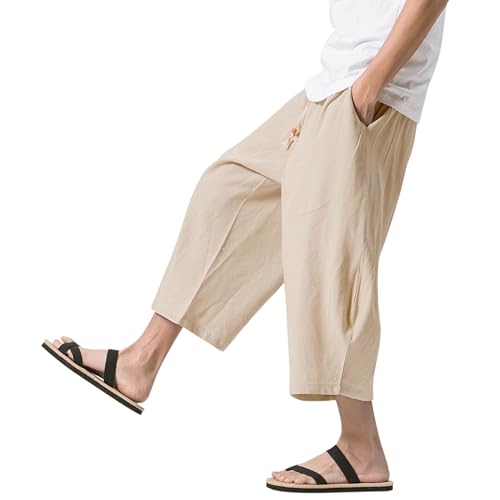 [ヴィンモリ] メンズ サルエルパンツ ミディアムパンツ 半パンツ 袴パンツ 7分丈 クロップドパンツ ズボン ショートパンツ ゆったり ワイドパンツ 夏 無地 調整紐 大きいサイズ