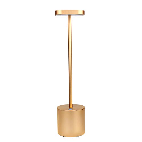 Lampe de table LED rechargeable USB moderne - Avec 2 modes - En aluminium - Intensité variable - Pour restaurant, chambre à coucher, table de chevet or