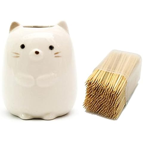 GARASANI Mini Ceramic Toothbrush, Toothpick Holder Cartoon Animal Tooth Brush Stand Kids Toothbrushes Storage Rack Toothpick Approx 350 (White cat) Cover