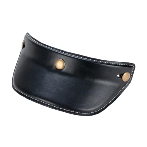 QHStealthy ヘルメットバイザー ピークシールド 軽量 交換パーツ レザー 日焼け防止 顔を開く 3スナップ クラシック ひさし オートバイヘルメット ビンテージひさし 厚手タイプ 丈夫なアクセサリー ヘルメットのつば, 黒