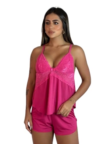 Baby Doll Tici Feminino Renda confortável (Pink, M)