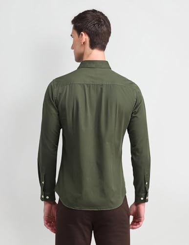 Image of U.S. Polo ASSN. Solid Slim Fit Shirts for Men - 100% Cotton, Full Sleeve Mens Casual Shirts