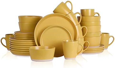 Stone Lain Jules Stoneware 32-piece Round Dinnerware Set, Yellow