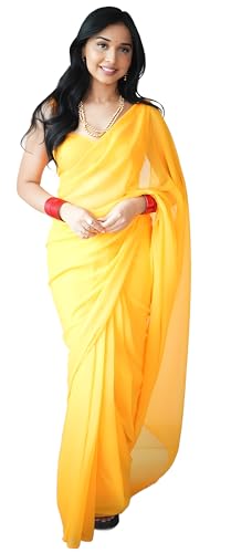 Image of StyleScope Women's Plain Georgette Ready To Wear One Minute Saree With Unstitched Blouse Piece (Kalki)