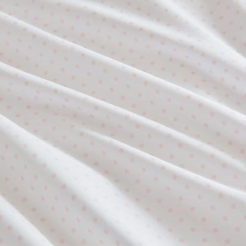 Image of Martha Stewart - Twin XL Size Sheet Set, Breathable Cotton Percale Bedding with Matching Pillowcase, Fully Elastic Fitted Sheet, Deep Pocket, Crisp & Cooling All-Season Comfort (Polka Dot Pink)