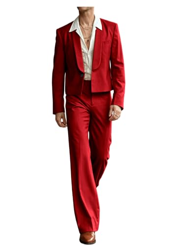 Cropped Blazer Suit for Men Red 2 Piece Set with Wide Leg Pants Fashion Tuxedo for Prom and Events