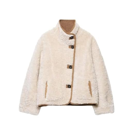 Chevara Women’s Reversible Double-Faced Jacket Stand Collar Long Sleeve Button Down Faux Suede Jacket Coat(0254-Beige-S-CW)