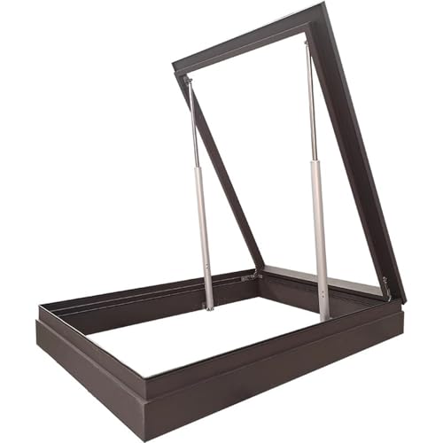 Skylight House Roof Window, Double Glazed Loft Attic Skylight, 80° Opening Roof Deck, Sloped Flat Roof Skylight Cover For Shed Garage Sun Room Basement(Brown)