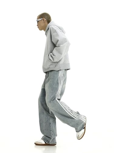 Men's Baggy Vintage Jeans Loose Fit Denim Pants with Stripes on The Side Relaxed Skateboard Denim4