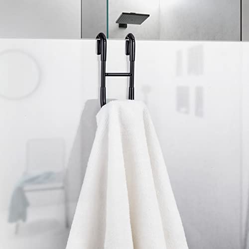 Haitis 2 Pack Over Shower Glass Door Hook, Plated Matt Black, 304 Stainless Steel Rack Hooks, Bathroom Frameless Drilling-Free Hanger, For Bathing Suits, Robe, Towel, Squeegee, Loofah, Shaver #TOP4
