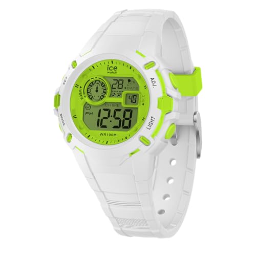 ICE-WATCH - Ice Digit Explorer White Lime - Montre Blanche pour garçon avec Bracelet en Silicone - 024004 (Small)