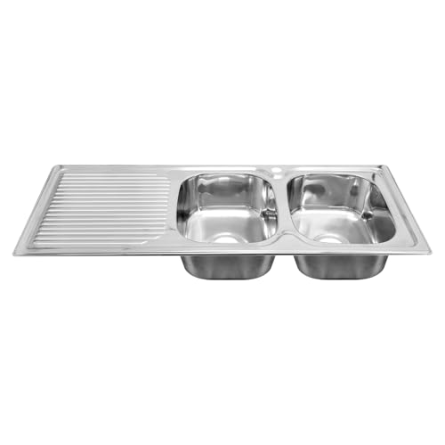 Naiture Double Bowl Stainless Steel Kitchen Sink, Rectangular Drop-In Top Mount Sink, 46-1/2' X 18-7/8' with Left Drainboard