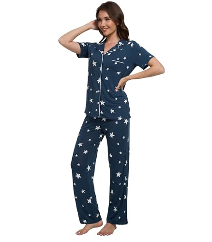 Image of WiWi Viscose from Bamboo Women's Pajamas Set Super Soft Button Down Top and Pants Sleepwear Cooling Pjs S-3X
