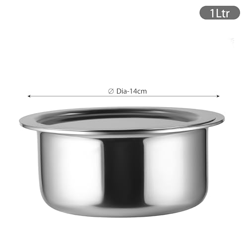 Image of Cello Tri-Ply 14 cm Stainless Steel Cookware Tope with Lid 1 LTR | Tri-Ply Bottom Tope with SS Lid | Induction and Gas Stove Friendly | Dishwasher Safe | Silver