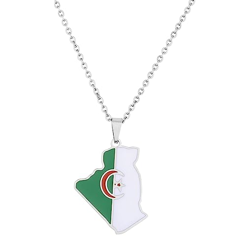 Zkydhbd Collier avec pendentif carte de l'Algérie en acier inoxydable pour couple, bijoux ethniques, Saint-Valentin, femmes et hommes, unisexe, pendentif carte...