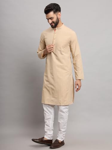 Image of LATEST CHIKAN Men's Cotton Regular Striped Knee Lenght Kurta Full Sleeves - Casual Ethnic Wear