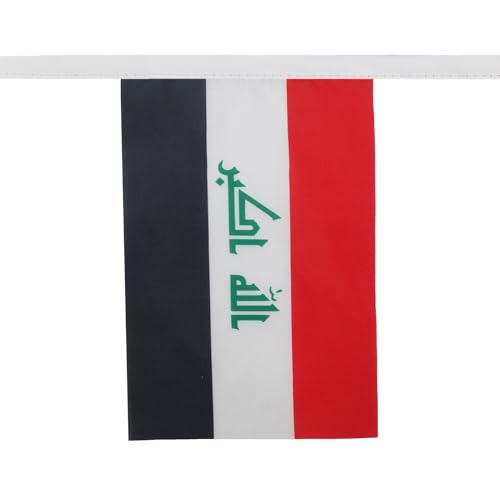 Image of AZ FLAG Iraq 6 meters BUNTING Flag 20 flags 9'' x 6'' - Iraqi STRING flags 15 x 21 cm