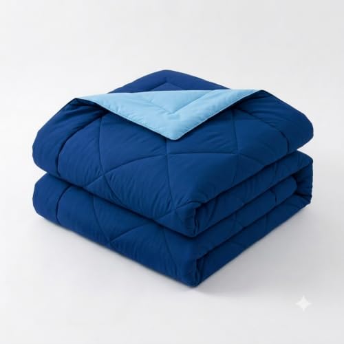Image of 220 GSM Comforter Single Bed | Microfibre Reversible AC Blanket Duvet Quilt Single Bed for Summer | Comfortable and Super Soft (Navy Blue & Sky Blue)