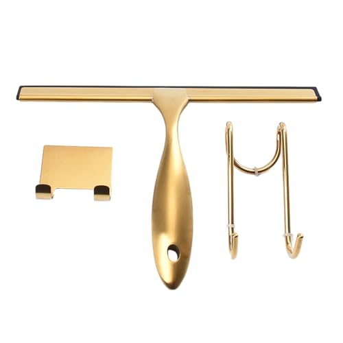 Limpiador para el hogar, baño, pantalla de ducha, herramienta de limpieza de ventanas, raspador, escobilla de goma de acero inoxidable dorado con mango