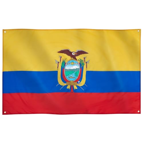 Runesol Ecuador Flag, 91x52cm, 3ft x 5ft, 4 Grommets, Eyelet In Every Corner, The Ecuadorian flag, The Republic Of Ecuador Flag, Premium Flags, Inside, Outside, VIvid Colours