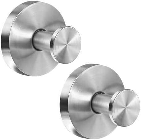 Stainless Steel Suction Hooks, 2 Pack for Bathroom Towel, Loofah, Robe, Coat Holders (Silver)