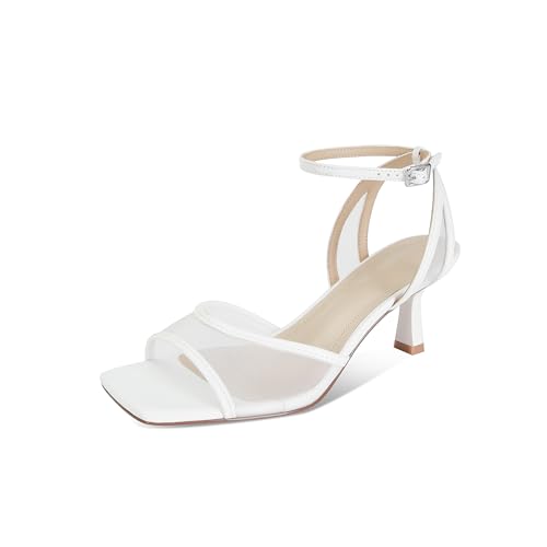 Image of SOVANYOU Mesh Kitten Heels for Women Strappy Sandals with Ankle Strap Comfort Summer Open Toe Heels for Dress