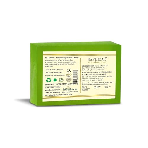 Image of byPureNaturals Hasthkar Handmades Glycerine Aloevera Honey Soap Bathing Bar for Men & Women 100 gm (Pack Of 4)