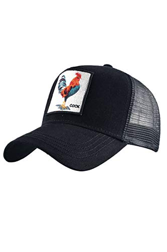 Embroidered Animal Rooster Baseball Cap Hip Hop Mesh Peaked Cap Trucker Cap Running Cap Outdoor Hat Mesh Cap,Black,TAG F(Fits Like US F)