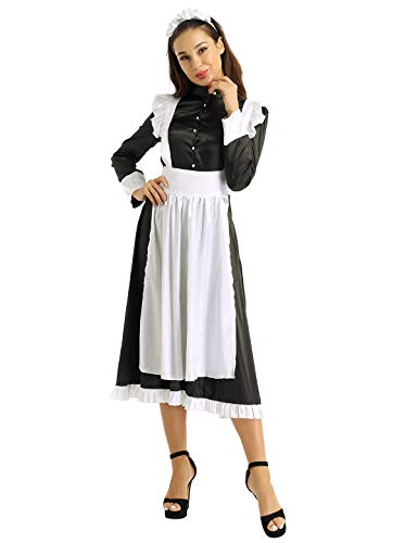 YiZYiF Disfraz Criada Victoriana Mujer Vestido Sirvienta Francesa Sexy 3Pcs Traje Cirada Dulce Vestido Largo Retro Cosplay Maid Fiesta Despedida Navidad Negro Medium