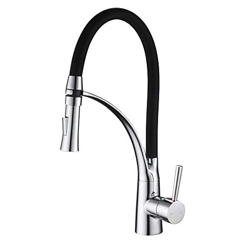 Heable Pull Down Kitchen Sink Mixer Tap with Dual Function Sprayer, Single Lever Swivel Spout Kitchen Taps with Black Silicone Hose, Available Chrome Finish Solid Brass Cover