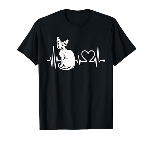 Sphynx Cat Heartbeat ECG divertido gato sin pelo amante mamá papá Camiseta