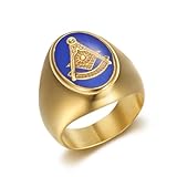 Anillos, Anillo de lujo masónico ovalado esmalte azul con la Divina Vigilancia | Joyería tonos masónicos(Gold,S)