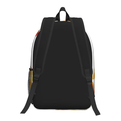 Mochila universitaria negra con bolsillo frontal y estampado de peces 3