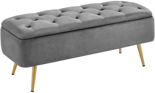 Yaheetech Ottoman with Storage, Velvet Entryway Bench with Safety...